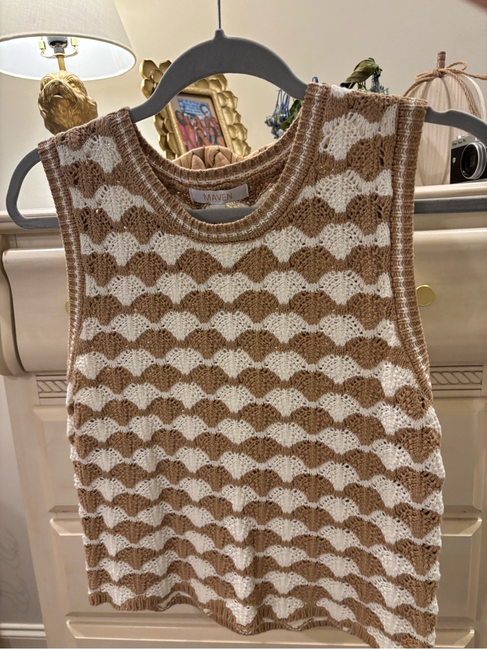 Maven Sleeveless Knit Sweater Tank in Cream and Tan